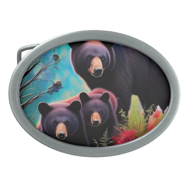 Momma Bear and two Cubs Belt Buckle (Front)