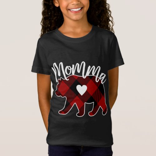 Momma Bear Christmas Buffalo Plaid Red White And B T_Shirt