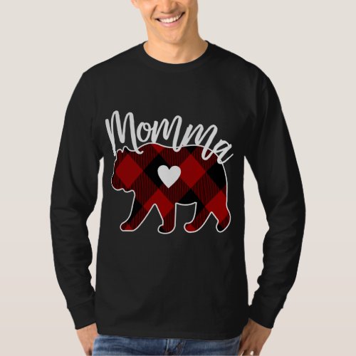 Momma Bear Christmas Buffalo Plaid Red White And B T_Shirt
