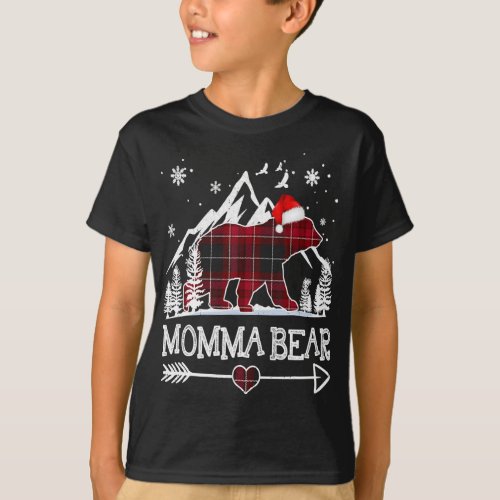 Momma Bear Christmas Pajama Red Plaid Buffalo Fami T_Shirt