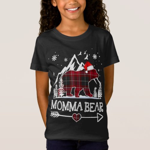 Momma Bear Christmas Pajama Red Plaid Buffalo Fami T_Shirt