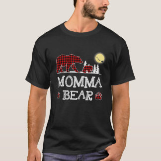 Momma Bear Christmas Pajama Red Plaid Buffalo Fami T-Shirt