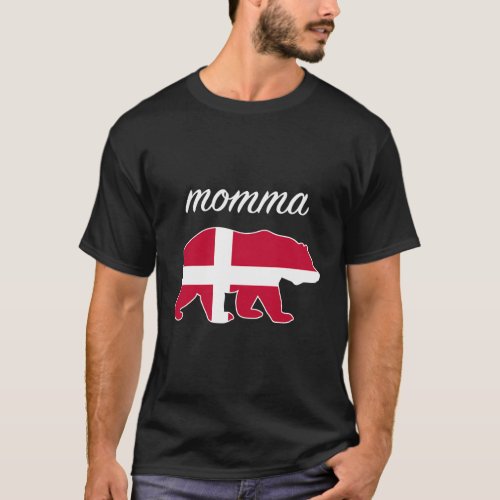 Momma Bear Denmark Flag Danish Roots T_Shirt