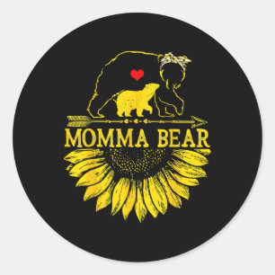 Momma Bear Mothers Day Sunflower Family Classic Round Sticker