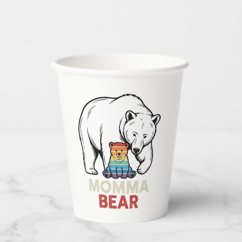 Momma Bear Rainbow Vintage Engraving Shirt Design_ Paper Cups