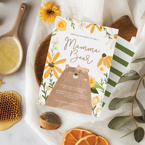 Momma Bear  Sweet Honey Bee Baby Girl Shower Invitation