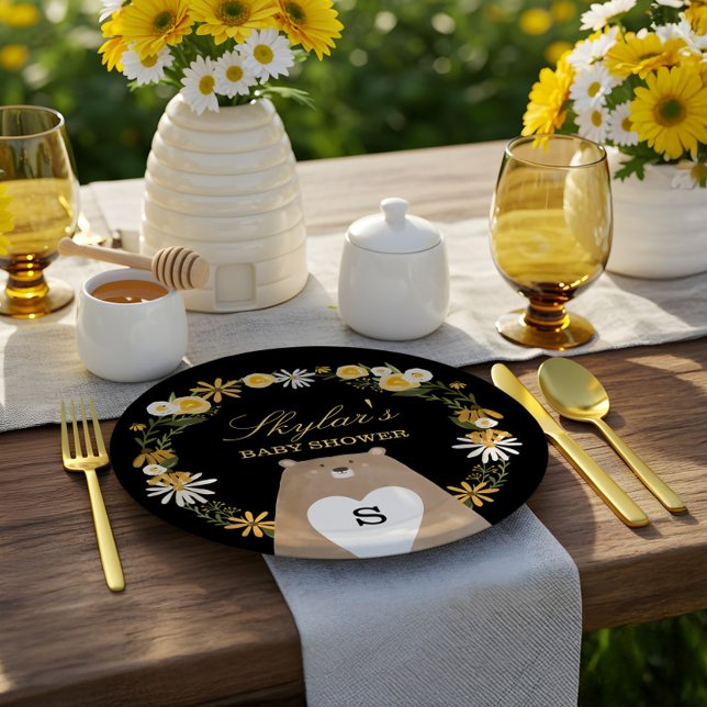 Momma Bear & Sweet Honey Bee  & Floral Baby Shower Paper Plates (Momma Bear & Sweet Honey Bee & Floral Baby Shower Paper Plates)