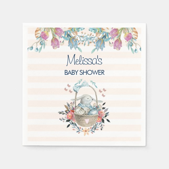 Momma Bunny in Basket & Tulip Florals Baby Shower Napkins (Front)