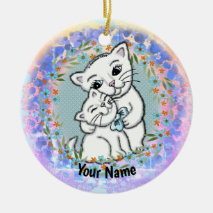 Momma Cat and Kitten custom name  Ceramic Ornament