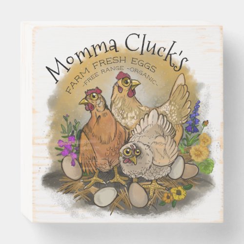Momma Clucks Farm Fresh Eggs Labels Wooden Box Sign
