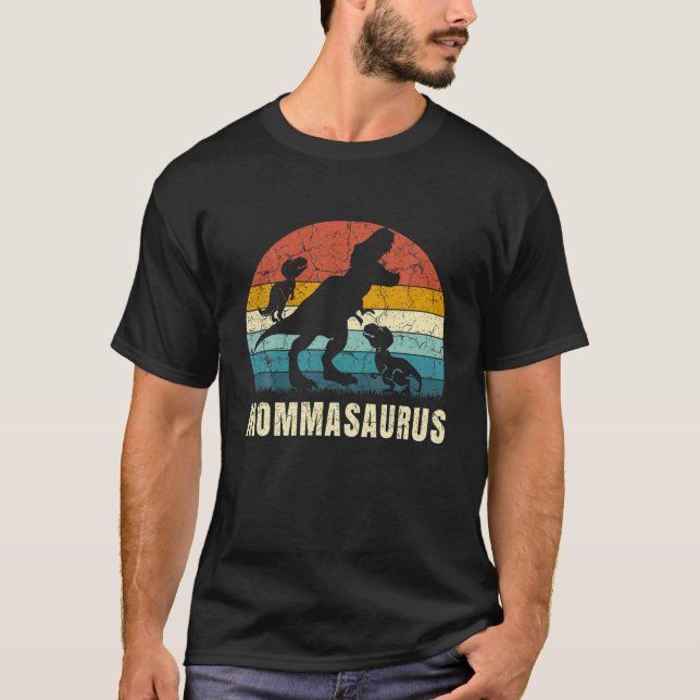 Momma Dinosaur Mommasaurus 2 Two Kids Son Daughter T-Shirt (Front)