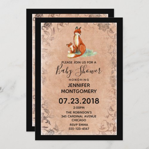 Momma Fox and Baby Watercolor Baby Shower Invitation