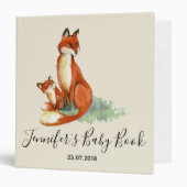 Momma Fox and Baby Watercolor Illustration 3 Ring Binder (Front/Inside)