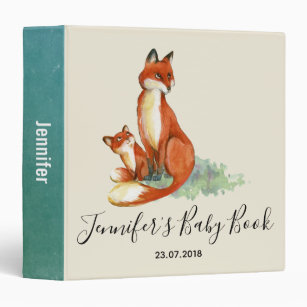 Momma Fox and Baby Watercolor Illustration 3 Ring Binder