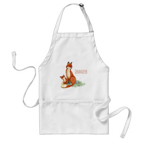 Momma Fox and Baby Watercolor Illustration Adult Apron