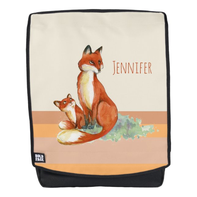 Momma Fox and Baby Watercolor Illustration Backpack (Front)
