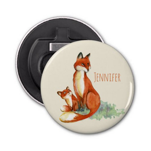 Momma Fox and Baby Watercolor Illustration Bottle Opener