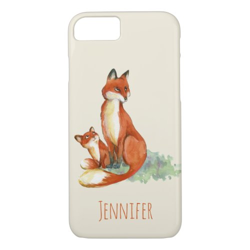Momma Fox and Baby Watercolor Illustration Custom iPhone 87 Case