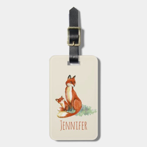 Momma Fox and Baby Watercolor Illustration Custom Luggage Tag