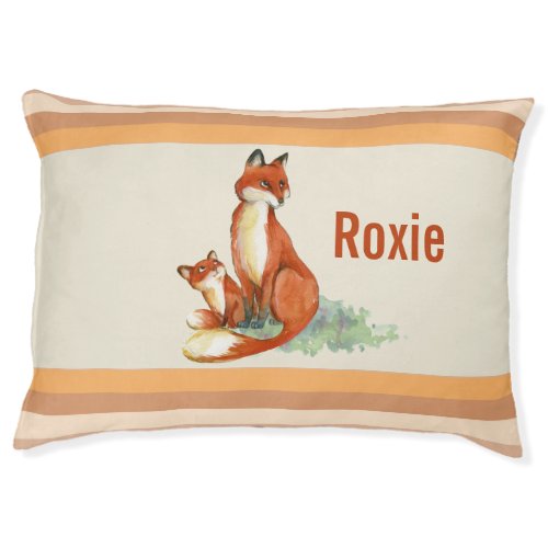 Momma Fox and Baby Watercolor Illustration Custom Pet Bed