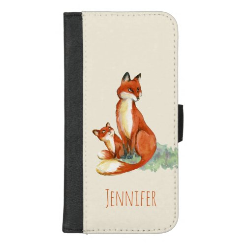 Momma Fox and Baby Watercolor Illustration iPhone 87 Plus Wallet Case