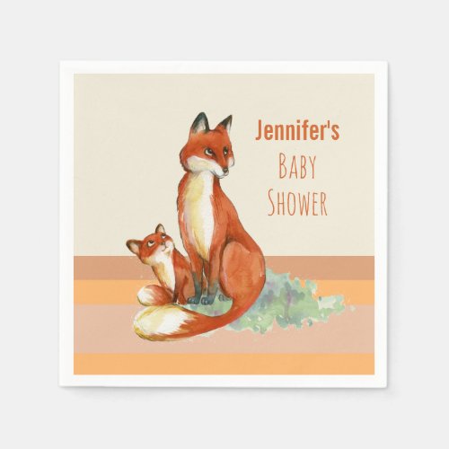 Momma Fox and Baby Watercolor Illustration Napkins
