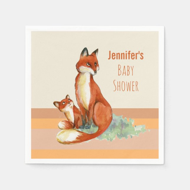 Momma Fox and Baby Watercolor Illustration Napkins (Front)