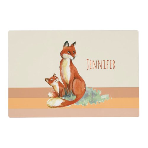 Momma Fox and Baby Watercolor Illustration Placemat