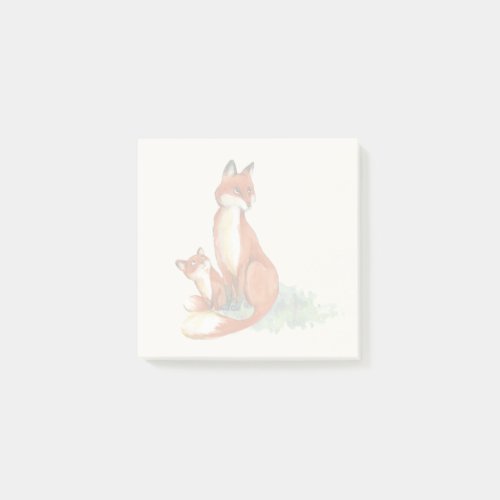 Momma Fox and Baby Watercolor Illustration Post_it Notes