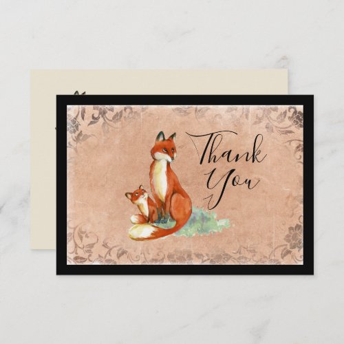 Momma Fox and Baby Watercolor Illustration Thanks Invitation