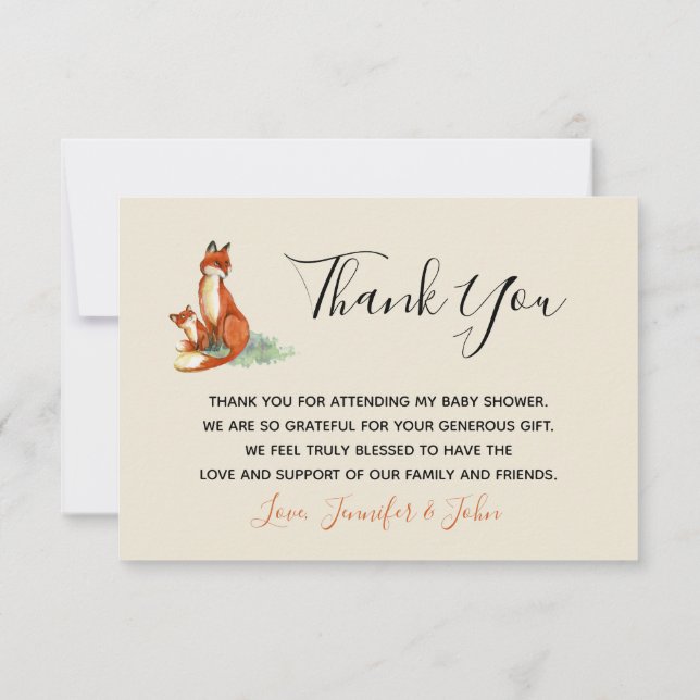 Momma Fox and Baby Watercolor Illustration Thanks Invitation (Back)