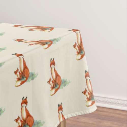 Momma Fox and Baby Watercolor Pattern Tablecloth