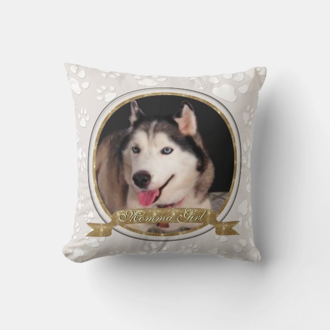 Momma Girl Dog Memorial Paw Prints Throw Pillow (Front)