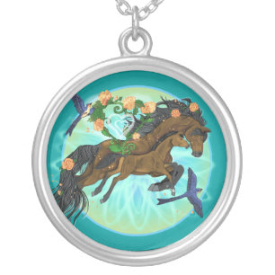 Momma Horse and foal Silver Plated Necklace