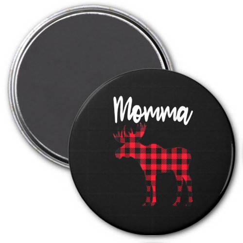 Momma Moose Buffalo Red Plaid Christmas Pajama Fam Magnet