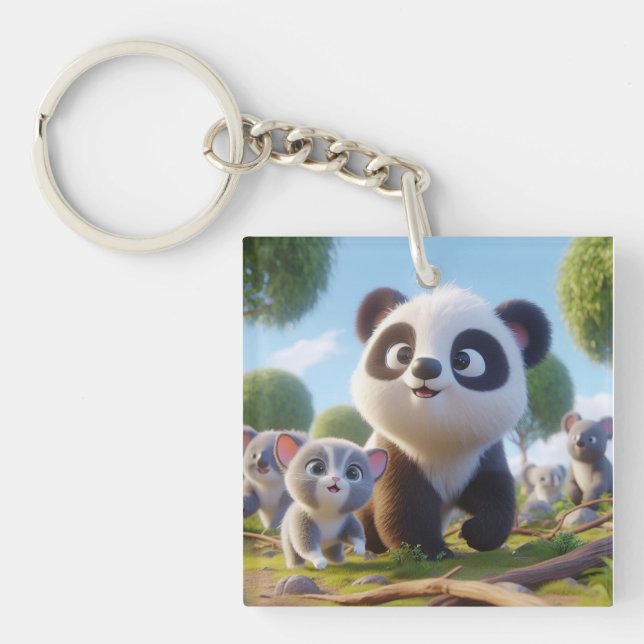 Momma panda drawing keychain (Front)