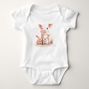 Momma Pig and Baby Piglets, Cute Farm Animals Baby Bodysuit