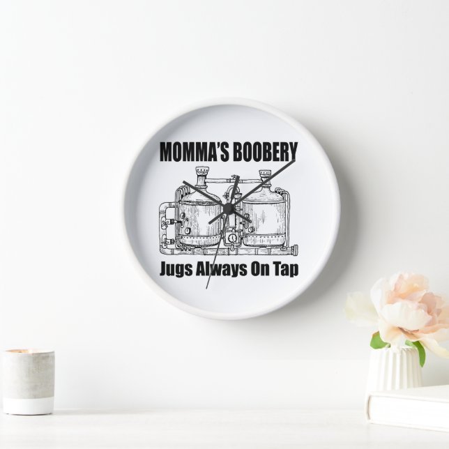 Momma's Boobery Jugs Always On Tap Clock (Home)