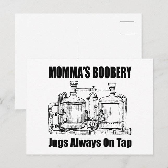 Momma's Boobery Jugs Always On Tap Holiday Postcard (Front/Back)