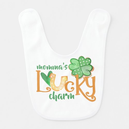 Mommas Lucky Charm Orange Green St Patricks Day Baby Bib