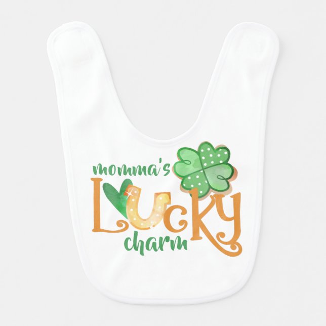 Momma's Lucky Charm Orange Green St Patrick's Day Baby Bib (Front)