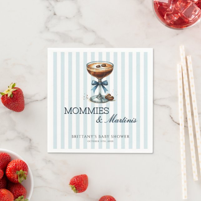 Mommies and Martinis Blue Bow Boy Baby Shower Napkins (Insitu)