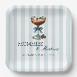 Mommies and Martinis Blue Bow Boy Baby Shower Paper Plates