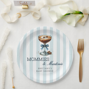 Mommies and Martinis Blue Bow Boy Baby Shower Paper Plates