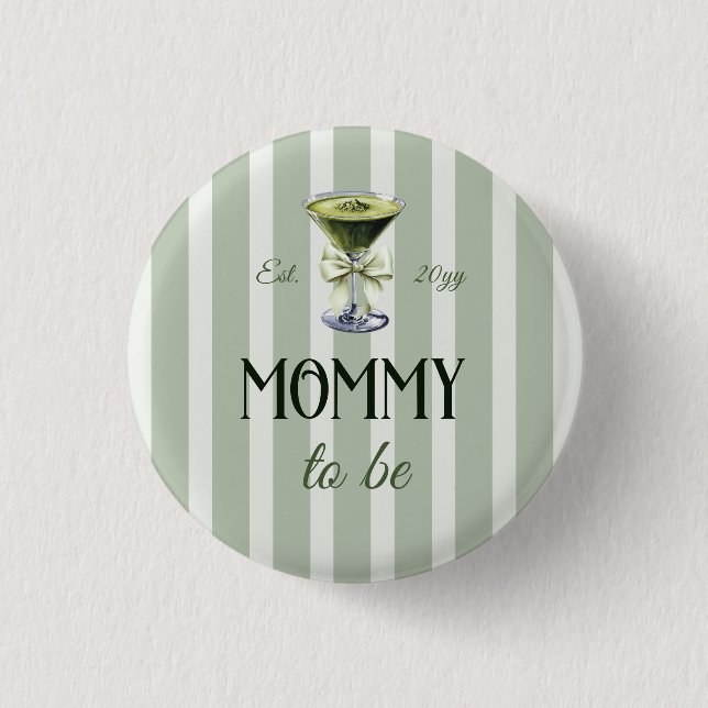 Mommies and Matcha Olive Green Bow Baby Shower Button (Front)