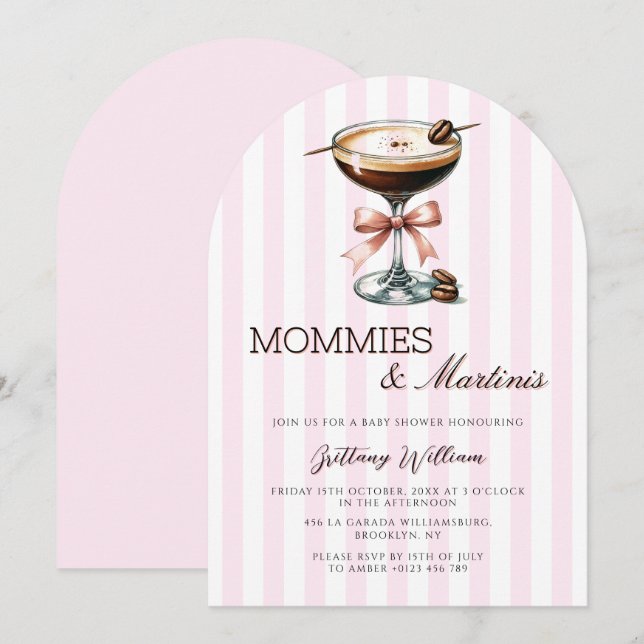 Mommies & Martinis Espresso Arch Girl Baby Shower Invitation (Front/Back)