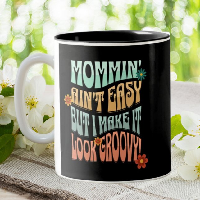 Momming Aint Easy Groovy Mom Retro Two-Tone Coffee Mug (Creator Uploaded)