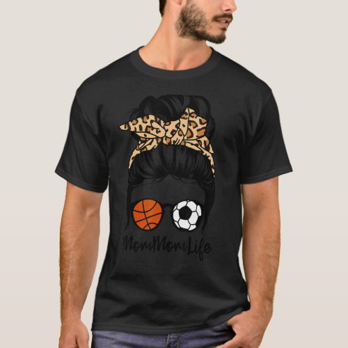 Mommom Life Messy Bun Hair Funny Soccer Basketball T_Shirt