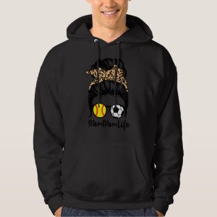 Mommom Life Messy Bun Hair Funny Soccer Softball M Hoodie