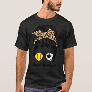 Mommom Life Messy Bun Hair Funny Soccer Softball M T-Shirt